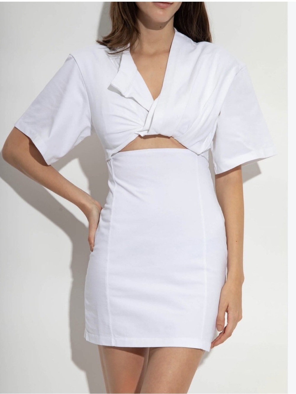 Jacquemus White La Robe T-shirt Bahia Cutout Knot Mini Dress XS